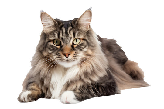 Norwegian Forest Cat On Isolated Transparent Background, png. Generative AI