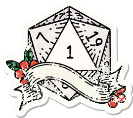 natural one d20 dice roll grunge sticker