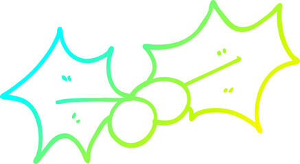 cold gradient line drawing cartoon christmas holly