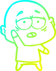cold gradient line drawing cartoon tired bald man
