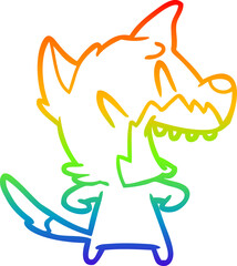 rainbow gradient line drawing laughing fox cartoon
