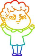 rainbow gradient line drawing cartoon angry man