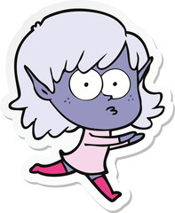 sticker of a cartoon elf girl staring