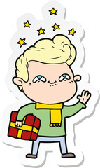 sticker of a cartoon excited man