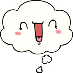 happy cartoon face and thought bubble