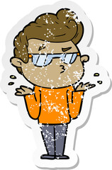 distressed sticker of a cartoon cool guy