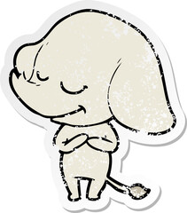 distressed sticker of a cartoon smiling elephant