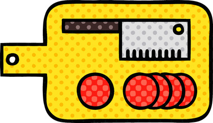 comic book style cartoon meat chopping board