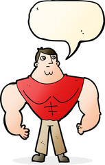 cartoon body builder with speech bubble