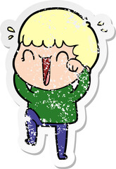 distressed sticker of a laughing cartoon man