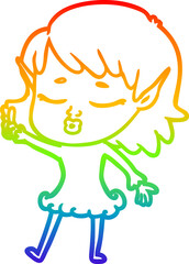 rainbow gradient line drawing pretty cartoon elf girl with question