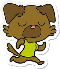 sticker of a cartoon dog jogging