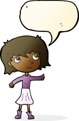 cartoon happy girl with speech bubble