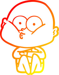 warm gradient line drawing cartoon bald man staring