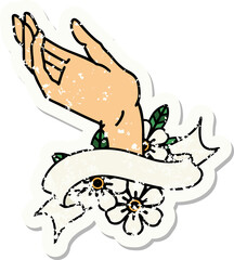 grunge sticker with banner of a hand