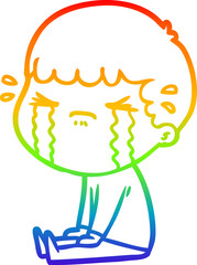 rainbow gradient line drawing cartoon man crying