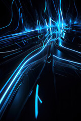 Abstract background. Neon blue rays. Vertical background. AI generative.