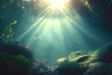 Fototapeta na wymiar Underwater Sunlight. Generative AI