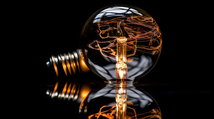 Incandescent light bulb glowing in the dark.generative ai