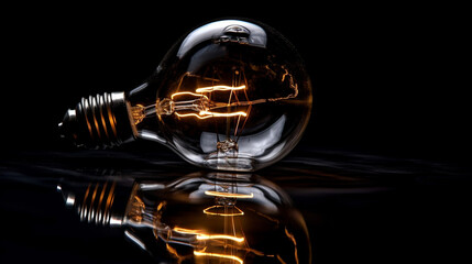 Incandescent light bulb glowing in the dark.generative ai