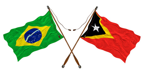National flag of East Timor  and Brazil. Background for designers