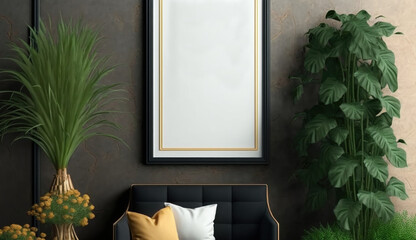 empty white frame with plants