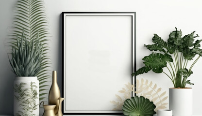 empty white frame with plants