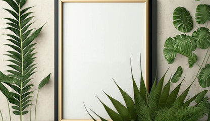 empty white frame with plants
