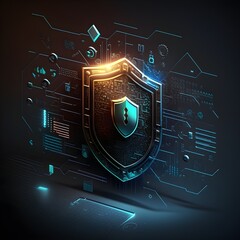 Powerful Cybersecurity: Ultimate Data Protection - A shield graphic with a lock icon and cybersecurity elements represents a secure and reliable system, ensuring data protection and trustworthiness