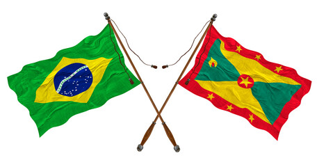 National flag of Grenada  and Brazil. Background for designers