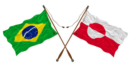 National flag of Greenland  and Brazil. Background for designers