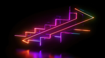 Colorful neon ascending arrow, linear sign, Bright color. Generative Ai