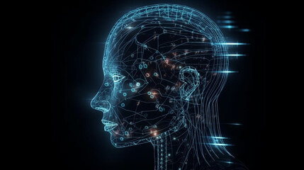 Digital cyborg head interface hologram.generative ai