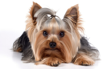 Yorkshire Terrier Dog On White Background. Generative AI