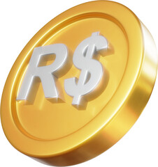 Golden Brazilian Real coin 3d render illustration	
