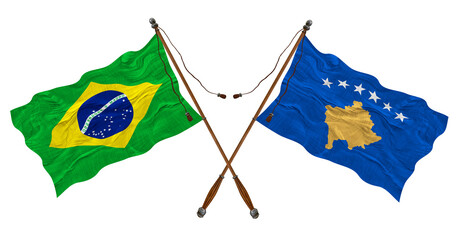 National flag of Kosovo  and Brazil. Background for designers
