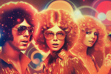 People dancing in a disco club, 70s. Generative AI