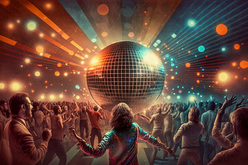 People dancing in a night club, 70s. Generative AI