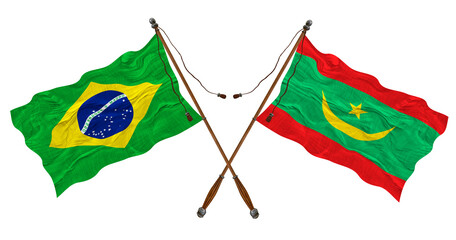 National flag of Mauritania  and Brazil. Background for designers