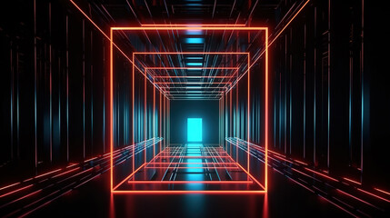 3d render, abstract geometric neon background. Generative Ai