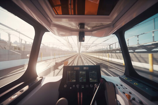 POV of driver in a train cokpit - ai generative