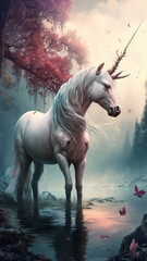 Naklejka na ściany i meble Unicorn, beautiful horse, girl, magical unicorn, unique, fairy tale
