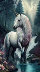 Naklejka na ściany i meble Unicorn, beautiful horse, girl, magical unicorn, unique, fairy tale