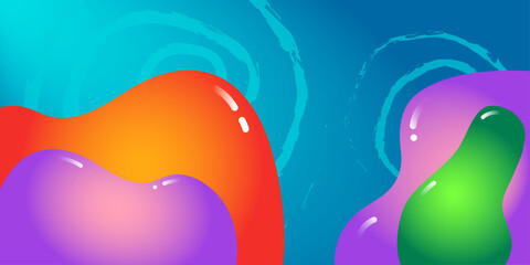 Summer multicolored background and banner with halftone texture in vector abstract cartoon style. Round shapes  design for wallpaper, banner, background or landing page.