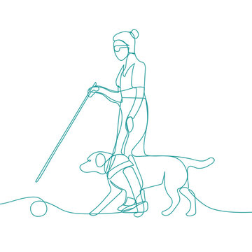 recommend clip art: Continuous line drawing of blind person with a guide dog. Pet care and friendship concept. Professional  guide dog one line drawing.