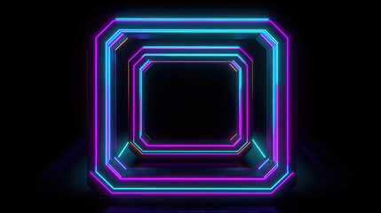 Fototapeta premium rounded geometric blank frame, isolated on black background. Generative Ai