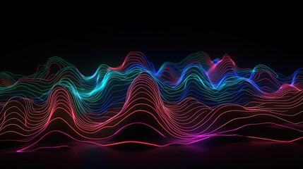 3d rendering, abstract background of colorful neon wavy line. Generative Ai