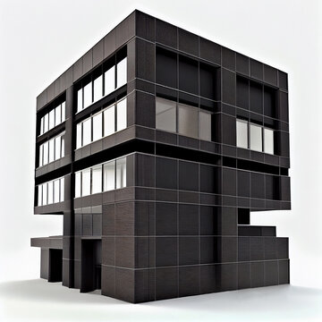 Model Of A Cubic Modern Office Building On An Isolated White Background. Generative AI