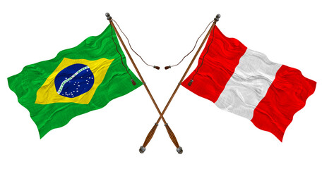 National flag of Peru  and Brazil. Background for designers