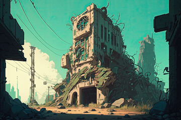 PostApocalyptic Wasteland With Ruins. Generative AI